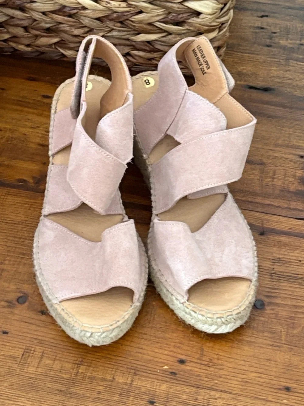 Jutila Made in Spain Suede Cross Strap Rose Mauve Jute Espadrille Sz 8